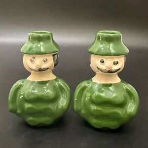 Pair of Vintage Ceramic Mustache Men 3.25” Figurines